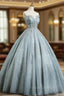 Gray Tulle Sequins Floor Length Formal Prom Dress, A-Line Evening Party Gown