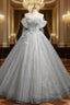 Gray Tulle Sequins Off the Shoulder Appliques Quinceanera Dress