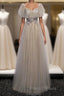 Gray Tulle Sequins Square Appliques Beading Formal Prom Dress