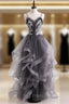 Gray Tulle Spaghetti Straps Appliques Formal Prom Dress