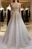 Gray Tulle Strapless Beading Sequins Formal Prom Dress