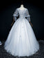 Gray V Neck Tulle Lace Long Formal Prom Dress, Gray Lace Evening Dress