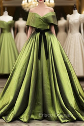 Green A Line Satin Long Formal Prom Dress Green Long Bridesmaid Dress