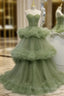Green A-line Sweetheat Pleated Tulle Formal Prom Dress