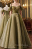 Green A-line Tulle Long Sweetheart Party Dress, Green Tulle Formal Prom Dress