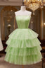 Green A-Line Tulle Short Formal Prom Dress, Green Homecoming Dress