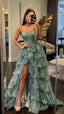 Green Applique Formal Prom Dress, Long Evening Party Dresses
