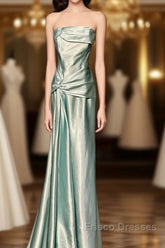 Green Bodycon Dress Strapless Satin Long Formal Prom Dress Simple Evening Dress
