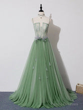 Green Lace Long Prom Dresses, Green Lace Long Formal Graduation Dresses