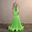 Green Mermaid V-NECK Prom Dresses Sequined Open Back Sleeveless Lace Crystal Formal Evening Party Gowns