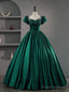 Green Round Neck Satin Lace Long Prom Dress, Green Lace Formal Dress