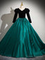 Green Satin Balck Velvet Long Sleeve Beading Quinceanera Dress