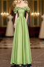 Green Satin Floor Length Formal Prom Dress, Off The Shoulder Formal Party Dress