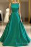 Green Satin Long Formal Prom Dress, Green Formal Dress