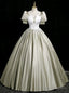 Green Satin Short Sleeve Appliques Quinceanera Dress