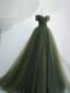 A-Line Sweetheart Neck Green Long Prom Dress, Sweep Train Green Formal Dress