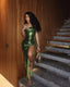 Green Sheath Long Prom Dresses With Slit Black Girl Evening Dress