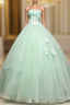 Green Tulle Lace Applique Long Formal Prom Dress, Green Sweet 16 Dress