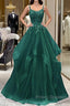 Green V-Neckline Tulle With Lace Applique Formal Prom Dress, Green Layers Tulle Party Dress