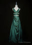 Green Vintage Style Taffeta with Lace Prom Dress, Green Long Party Dress