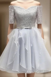 Grey Lace And Organza Homecoming Dress, Lovely Homecoming Dress , Short Formal Prom Dress