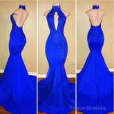 Halter Backless Mermaid Royal Blue Prom Dresses