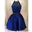 Halter Backless Royal Blue Beaded Homecoming Dresses