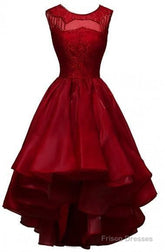 High-Low Burgundy Organza Homecoming Dress Beading