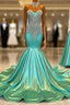 High Neck Mermaid Mint Green Satin Formal Prom Dress