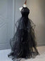 High Neckline Black Halter Shiny Tulle And Sequins Party Dress Black Tulle Prom Dress prom dresses shops