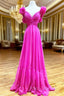 Hot Pink Ruffles Lace-Up Back A-Line Formal Prom Dress, Formal Evening Dress