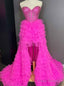 Hot Pink Tulle Beading Prom Dress