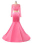 Hot Pink Two Piece Lace Bodice Prom dress With Long Sleeve Custom Made Formal Dress
