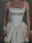 Ivory A-Line Pearl Satin Homecoming Dress Mini Prom Bridal Dress,