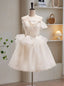 Ivory Tulle Sequins Strapless Pleats Bow Homecoming Dress