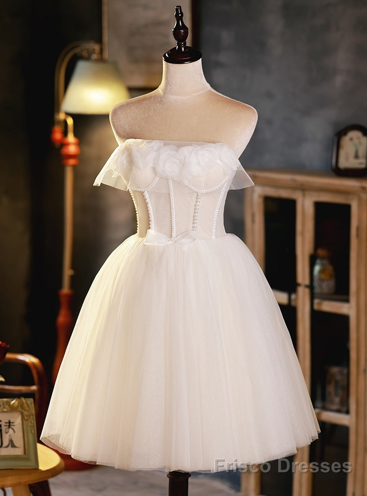 Ivory White Tulle Strapless Pearls Homecoming Dress Frisco Dresses Ivory White Tulle Strapless Pearls Homecoming Dress Frisco Dresses