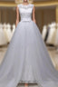 Jewel Sleeveless Lace Long Wedding Gown With Overskirt