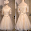 Junior Off Shoulder Half Sleeve Sweetheart Lace Up Back Organza Full Lace Knee Length Homecoming Dress