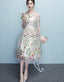 Lace Floral Elegant 1/2 Sleeves Knee Length Round Neckline Party Dress, Homecoming Dress , Party Dress