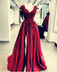Lace Flowers Beaded Cap Sleeves V-Neck Prom Dresses Split Evening Gowns