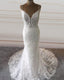 Lace Mermaid Wedding Dress Plunge Neck Spaghetti Straps