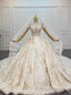 Largest Luxury Champagne Ball Gown Tulle Appliques Beading Off the Shoulder Wedding Dress