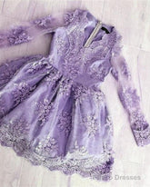 Lavender Long Sleeve Lace Homecoming Dress