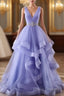Lavender Tulle V-Neckline Layers Long Sweet 16 Dress, Light Purple Formal Prom Dress Party Dress