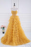 Layers Tulle Yellow Prom Dresses With Ruching Bodice