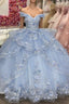 Light Blue Sparkly Off The Shoulder Appliques Formal Prom Dress Quincea?Era Dress Sweet 16 Formal Prom Dress Ball Gown