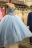 Light Blue Tulle Ball Gowns Quinceanera Dress With Beaded