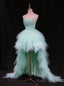 Light Blue Tulle Strapless Beading Prom Dress