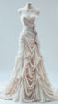 Light Champagne Chiffon Ruffle Prom Dresses With Applique Beads,