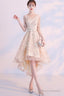 Light Champagne Lovely Lace High Low Homecoming Dress, New Short Prom Dress